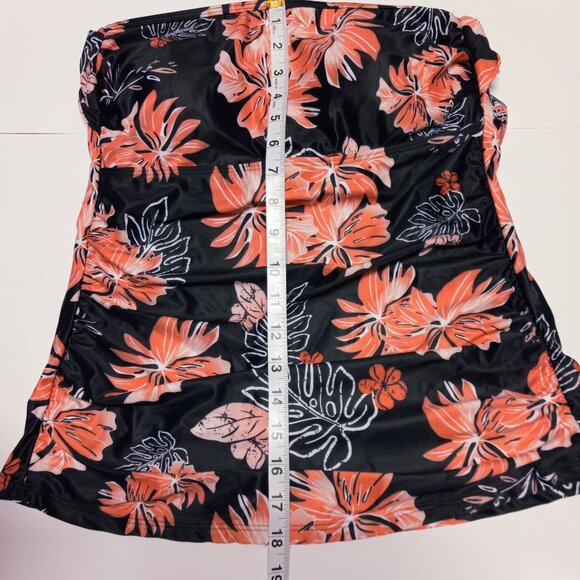 Tempt Me Tankini Swim Top One Shoulder Floral Black Coral Large Beach Vacation - Picture 10 of 13